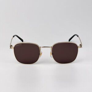 Gucci GG1876S 002 Sunglasses – Gold Metal Square Frame with Brown Lenses